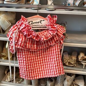 LUXE by STYLEKEEPERS Red Gingham Women's ruffled Top